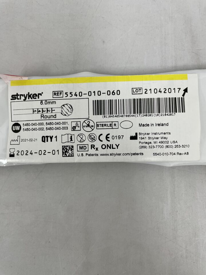 5540-010-060 - STRYKER - S2 Round Bur, Fluted 6.0mm, () - ( Expiry Date: 2024-02-01 )