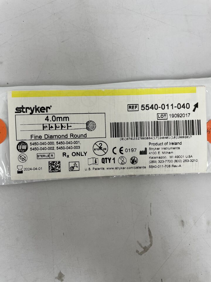 5540-011-040 - STRYKER - S2 Fine Diamond Round Bur 4.0mm, () - ( Expiry Date: 2024-04-01 )