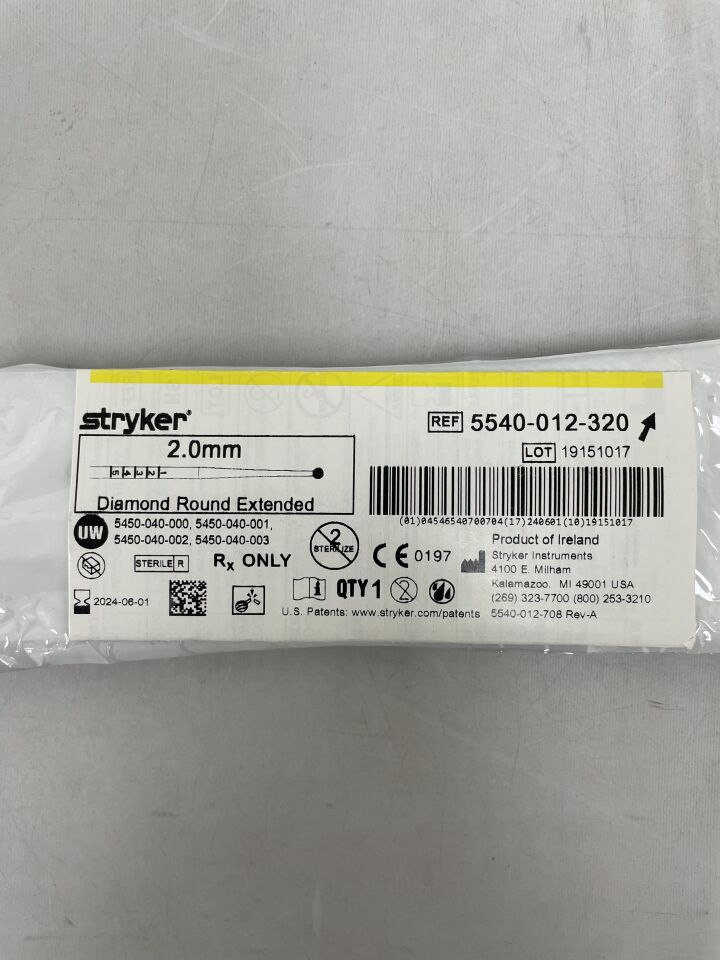 5540-012-320 - STRYKER - S2 Diamond Round Bur, Extended 2.0mm, (EA) - ( Expiry Date: 2024-06-01 )