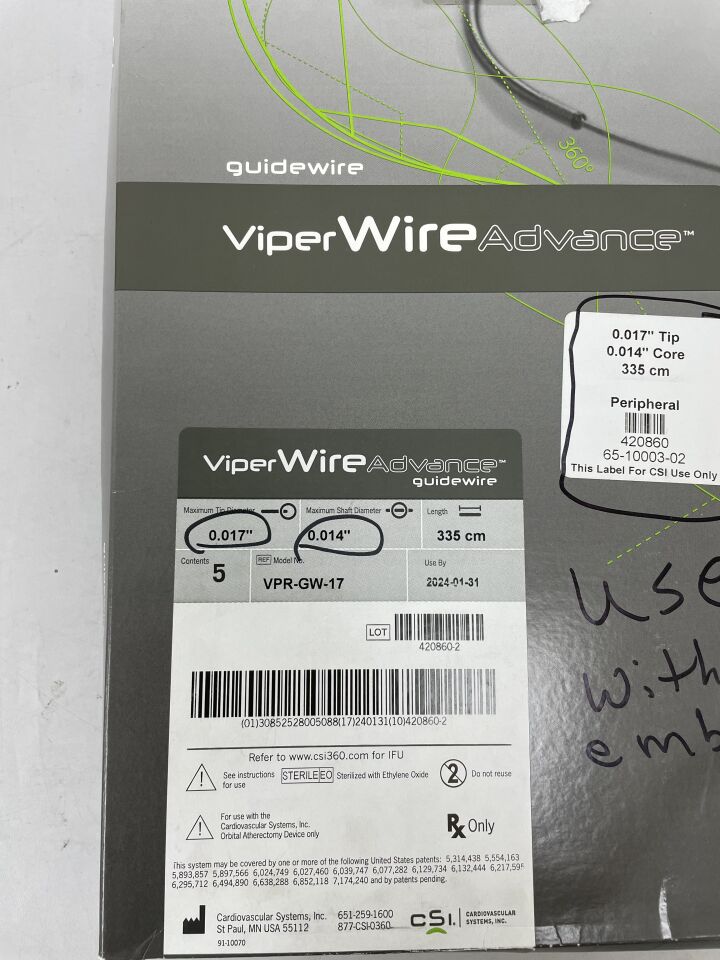 VPR-GW-17 - CSI - ViperWire Advance Guidewire 0.017" x 335cm, () - ( Expiry Date: 2024-01-31 )
