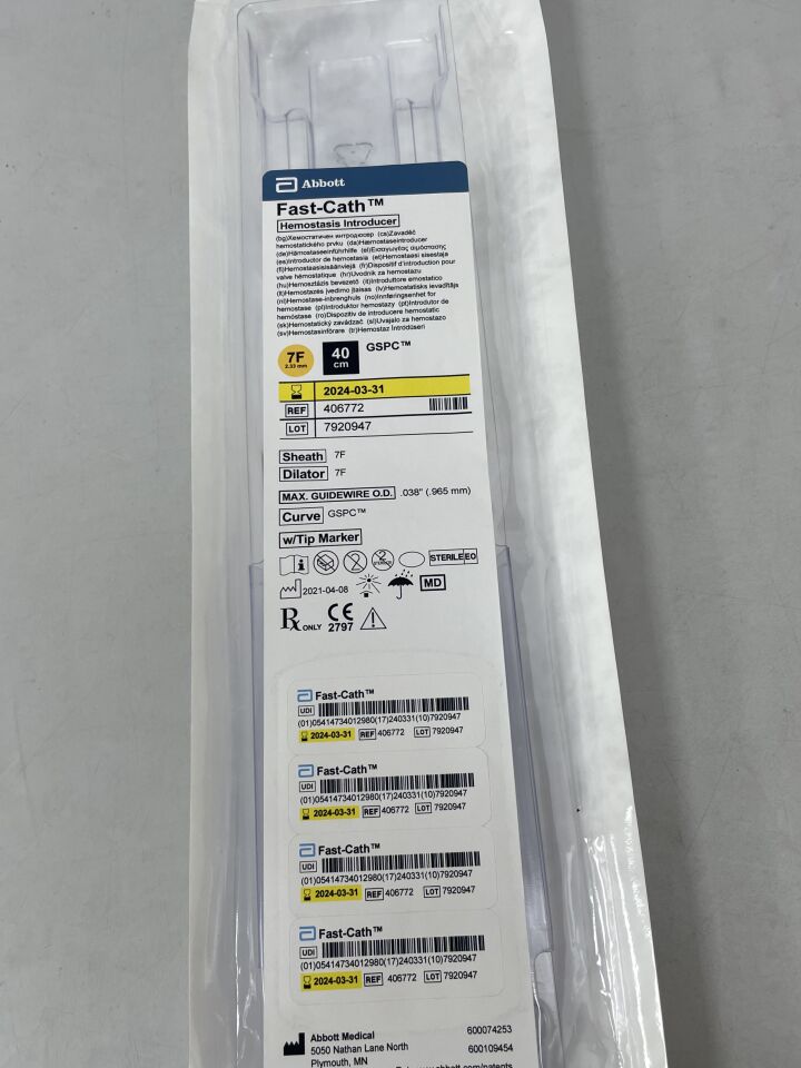 406772 - ABBOTT - SJM Fast-Cath Hemostasis Introducer 7F x 40cm, GSPC, (EA) - ( Expiry Date: 2024-03-31 )