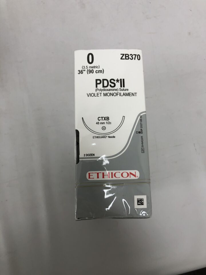 ZB370 - ETHICON - PDS II 縫合線，ETHIGUARD - 鈍頭，可吸收，CTX-B 48mm 半圓，紫色單絲 36 英寸 = 90 厘米，尺寸：0
 ，（）-（到期日：2027-06-30）