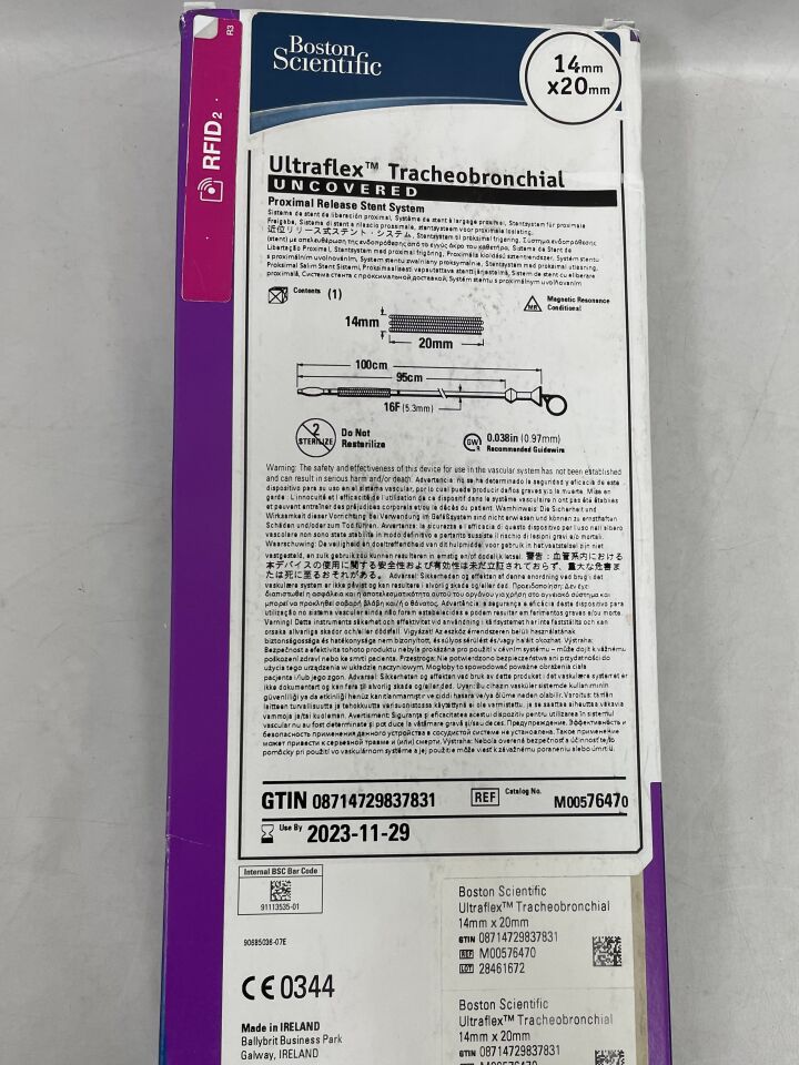 7647 - BOSTON SCIENTIFIC - Ultraflex Tracheobronchial Uncovered Proximal Release Stent System - 14mm x 20mm, (M00576470), (BX/1) - ( Expiry Date: 2023-11-29 )