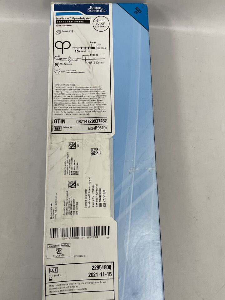 R9620 - BOSTON SCIENTIFIC - INTELLANAV MiFi Open-Irrigated Ablation Catheter - 2.5mm - Standard Curve - 7.5Fr x 4.5mm, (M004R96200), (BX/1) - ( Expiry Date: 2021-11-15 )