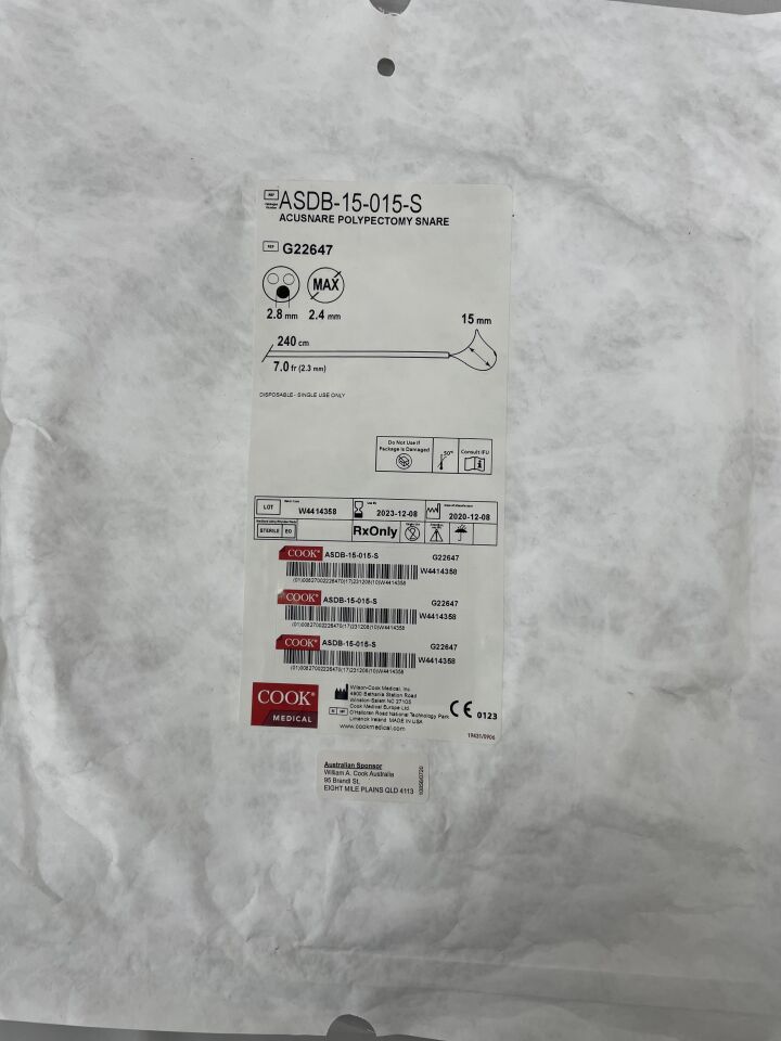 G22647 - COOK - AcuSnare Polypectomy Duck-Bill Snare, 1.5 cm Size, 7 Fr Sheath Size, (EA) - ( Expiry Date: 2023-12-08 )