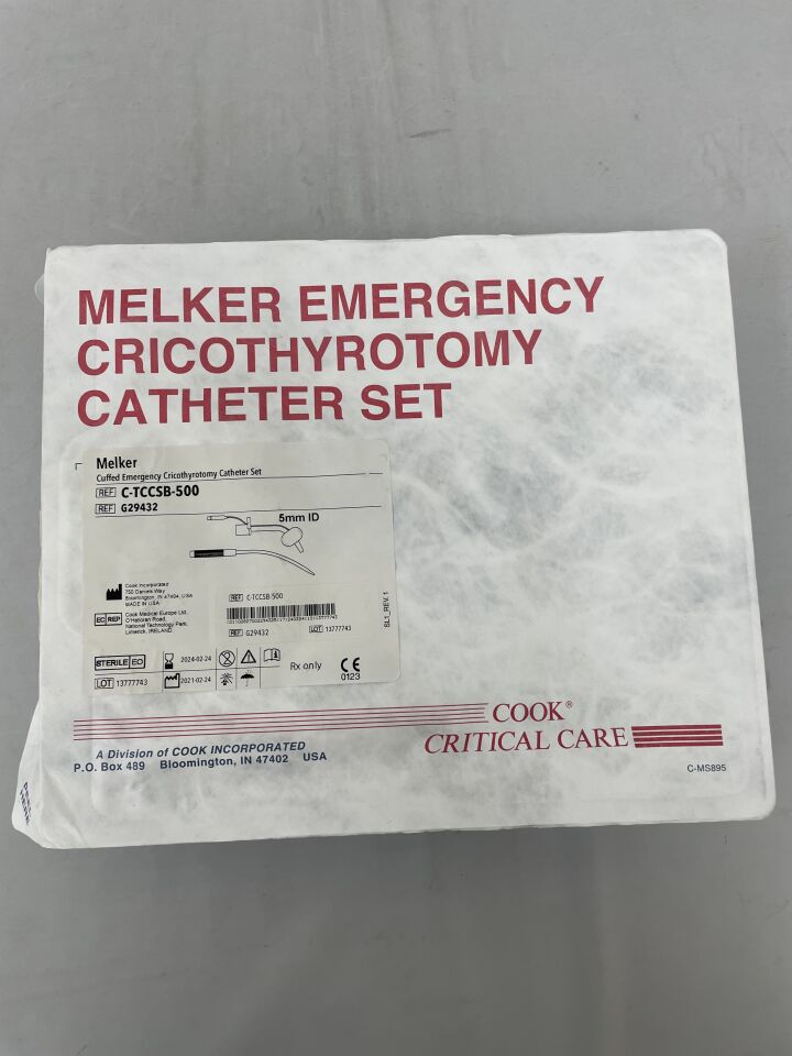 G29432 - COOK - Melker Uncuffed Emergency Cricothyrotomy Catheter Set, 5 ID x 7.2 mm OD, 9 cm Length, () - ( Expiry Date: 2024-02-24 )