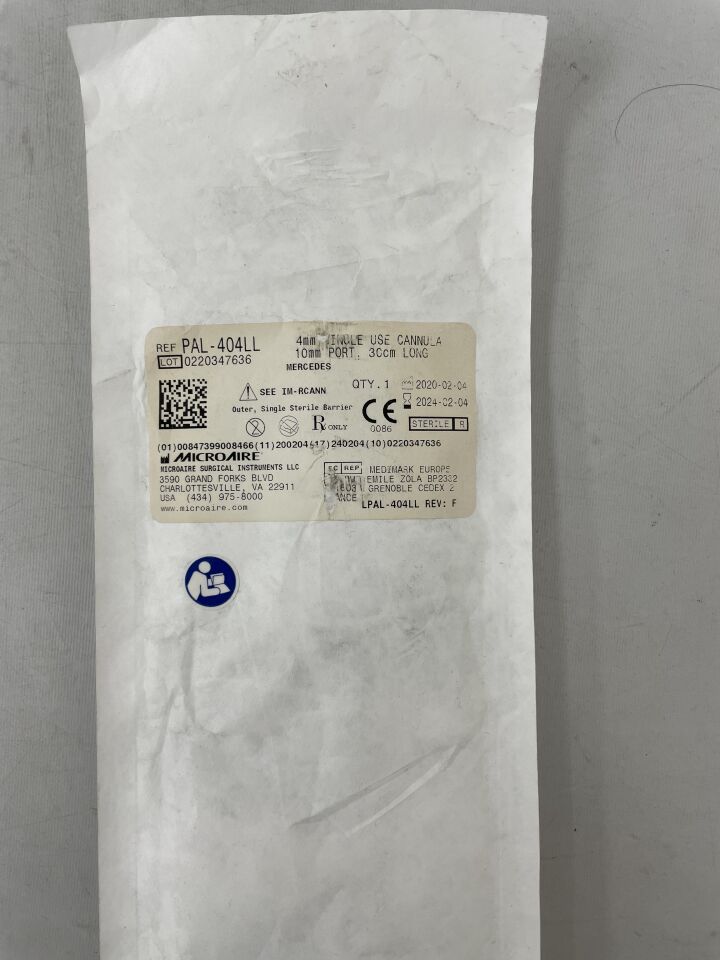 PAL-404LL - MICROAIRE SURGICAL - MERCEDES 4.0mm Single Use Cannula, 10mm port, 30cm Long , (EA) - ( Expiry Date: 2024-02-04 )