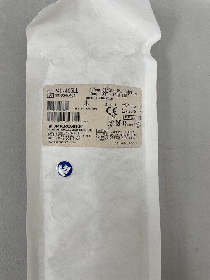 PAL-405LL - MICROAIRE SURGICAL - DOUBLE MERCEDES 4.0mm Single Use Cannul, 10mm port, 30cm Long , (EA) - ( Expiry Date: 2023-06-17 )