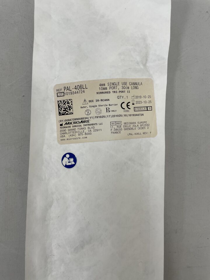 PAL-406LL - MICROAIRE SURGICAL - MIRRORED TRI-PORT 2 4.0mm single use cannula, 10mm port, 30cm long, (EA) - ( Expiry Date: 2023-10-25 )