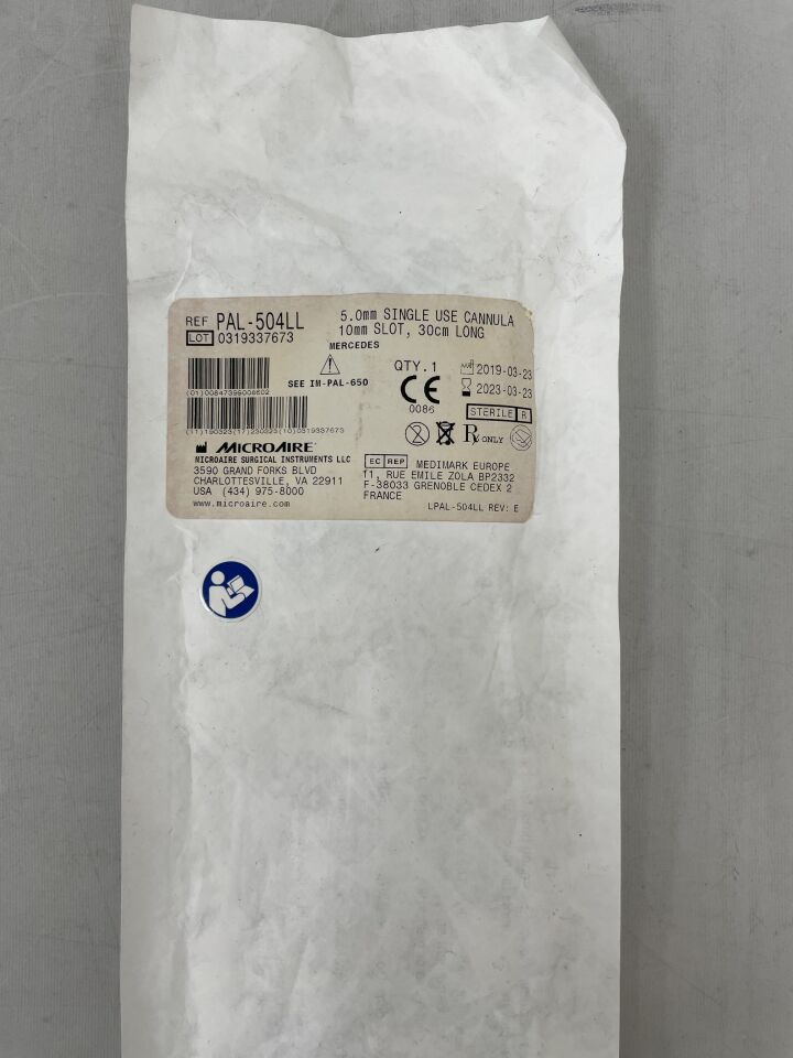 PAL-504LL - MICROAIRE SURGICAL - MERCEDES 5.0mm Single Use Cannula, 10mm slot, 30cm Long, (EA) - ( Expiry Date: 2023-03-23 )