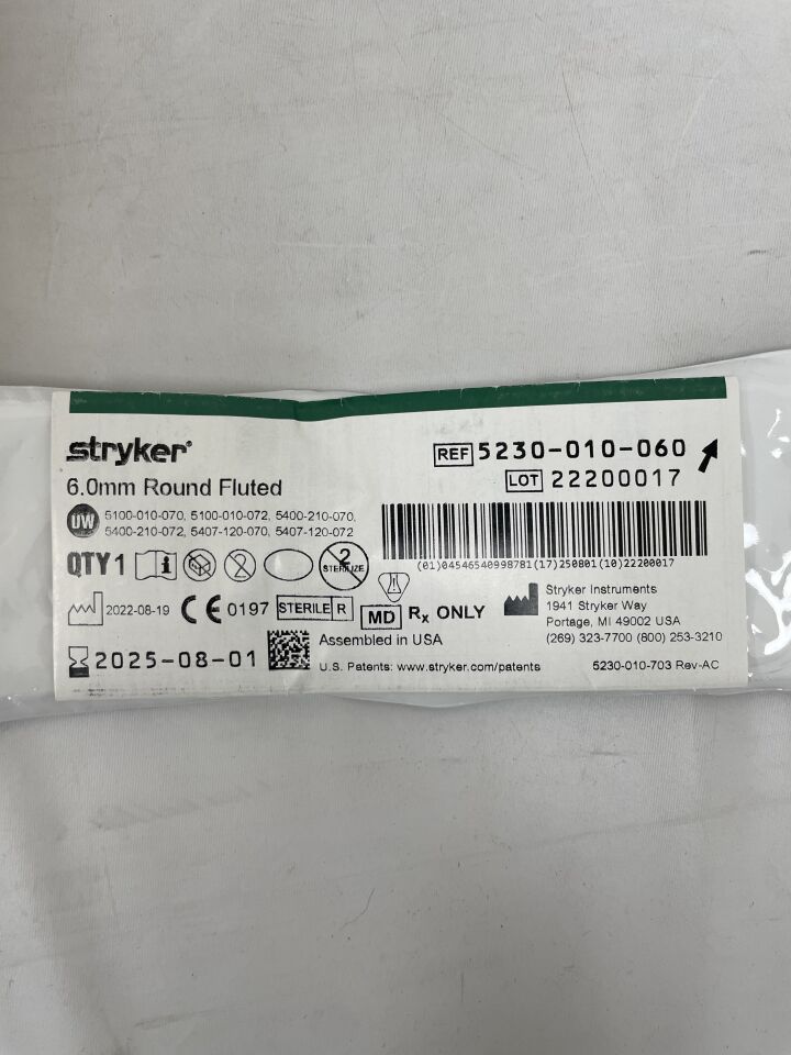 5230-010-060  -  STRYKER  -  6.0mm Round Fluted Bur, Long , ( EA )  -  ( Expiry Date : 2025-08-01 )