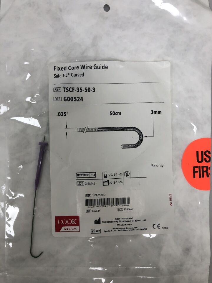 G00524 - COOK - Fixed Core Wire Guide, Safe-T-J, Curved, 0.035" x 3mm x 50cm, (EA) - ( Expiry Date: 2023-11-06 )