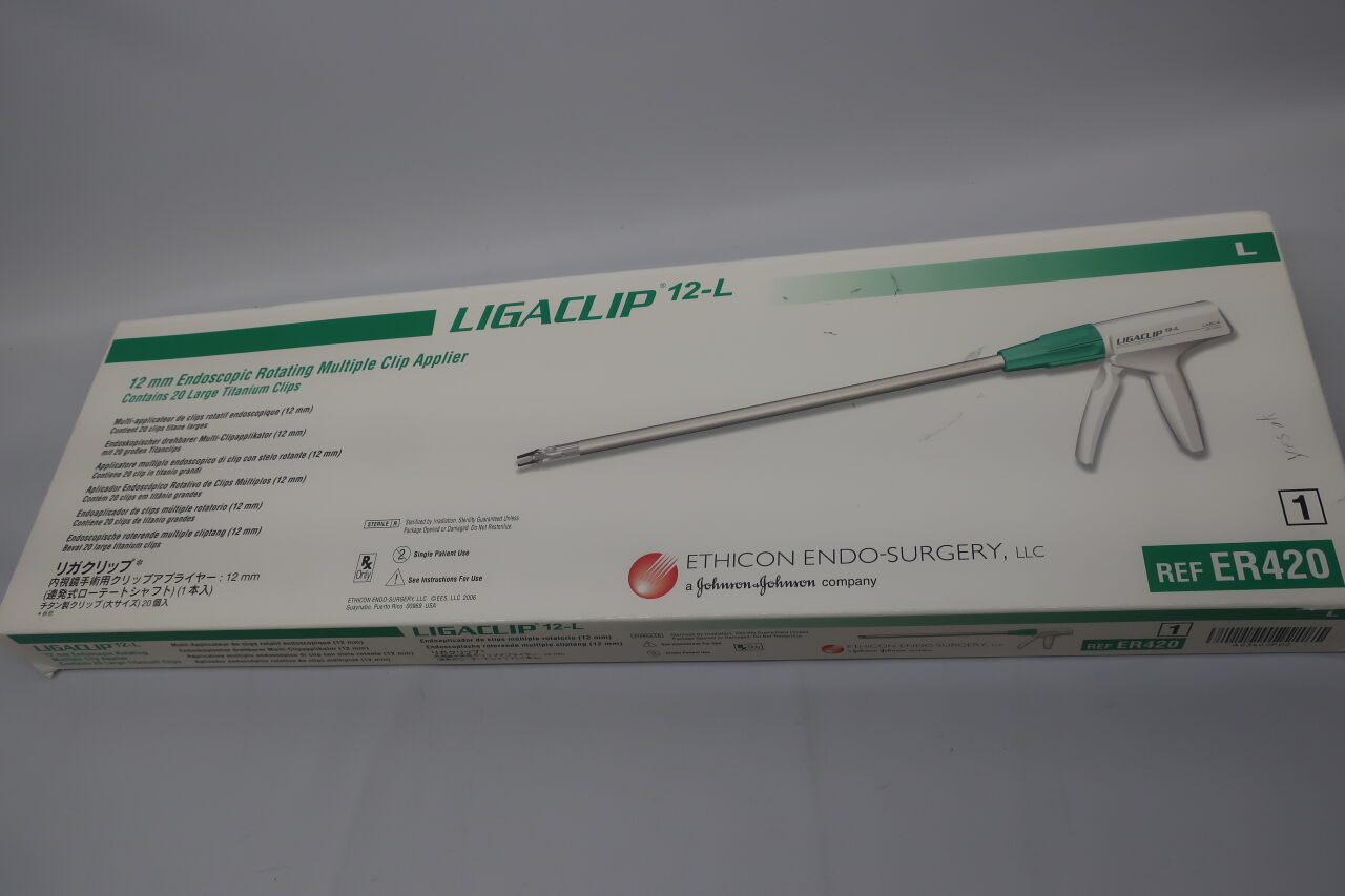 ER420 - ETHICON - Ligaclip 12mm Endoscopic Rotating Multiple Clip Applier, Large, contains 20 Large titanium clips, () - ( Expiry Date: 2023-01-31 )
