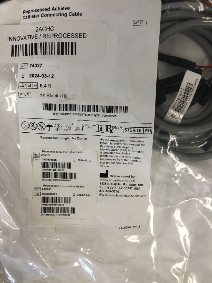2ACHCREP - INNOVATIVE HEALTH - Reprocessed Achieve, Catheter Connecting Cable 6.4 ft, Pins 14 Black/10, (EA) - ( Expiry Date: 2024-03-12 )