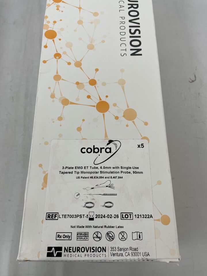 LTE7003PST-5 - MEDTRONIC - Neurovision Cobra 3-Plate EMG ET Tube & Two Subdermal Needles 6.0mm, (BX/5) - ( Expiry Date: 2024-02-26 )