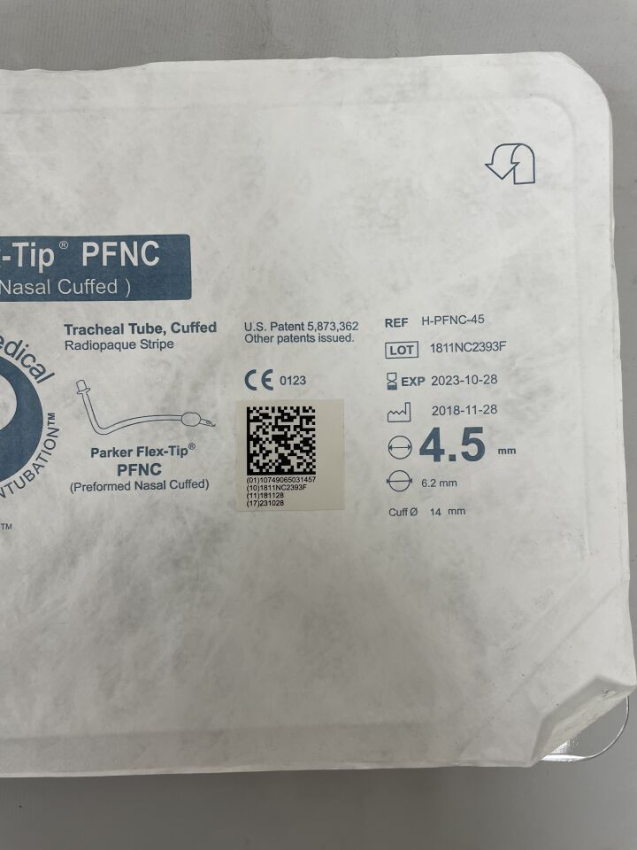 H-PFNC-45 - PARKER MEDICAL - Flex-Tip Preformed Nasal Cuffed, 4.5mm, (EA) - ( Expiry Date: 2023-10-28 )