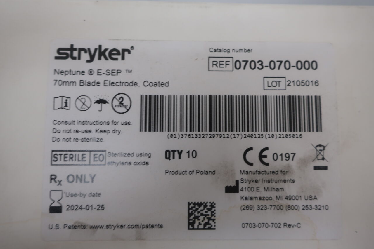 0703-070-000 - STRYKER - Neptune E-SEP 70mm Blade Electrode, Coated, () - ( Expiry Date: 2024-06-06 )