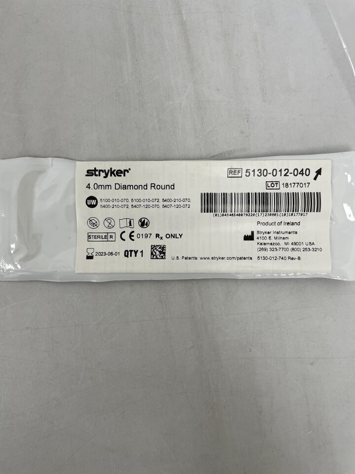 5130-012-040 - STRYKER - 4.0mm Round Diamond Bur, Long, (EA) - ( Expiry Date: 2023-06-01 )