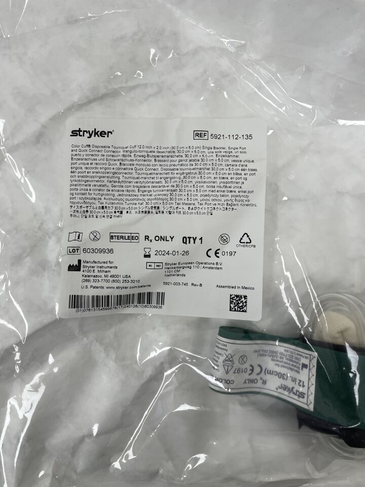 5921-112-135 - STRYKER - color cuff tourniquet single bladder & port, quick 12" x 2", (EA) - ( Expiry Date: 2024-01-26 )