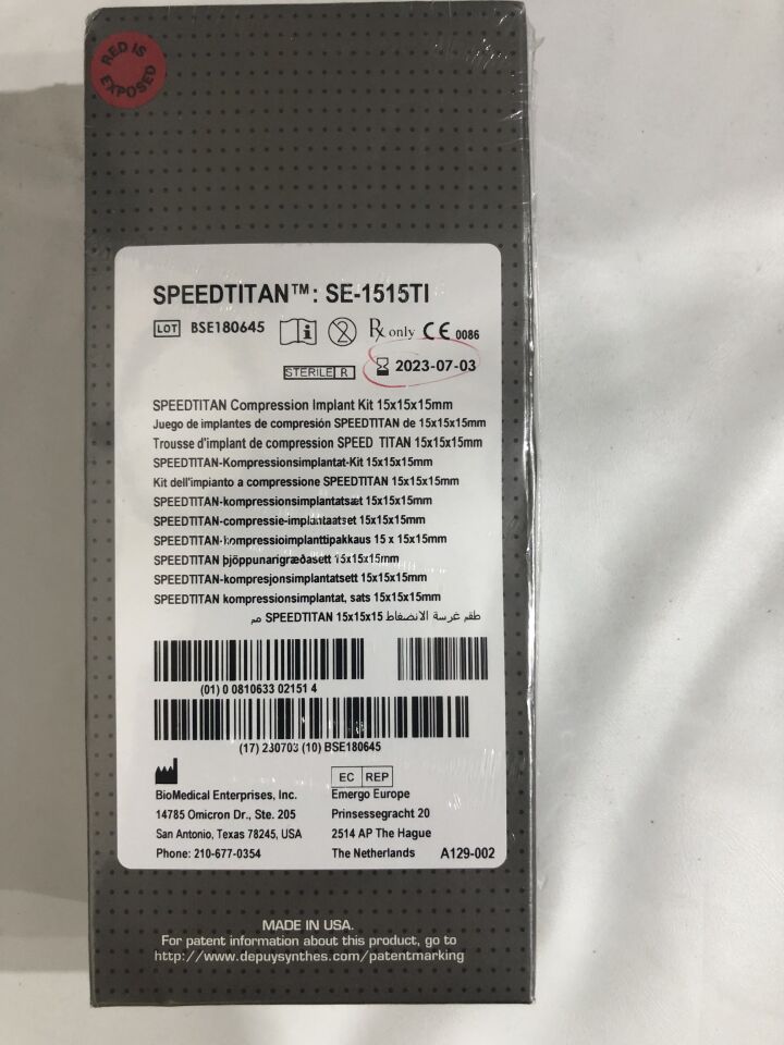 SE-1515TI - SYNTHES - Speed TITAN Compression Implant Kit, 15x15x15mm, (BX/1) - ( Expiry Date: 2023-07-03 )