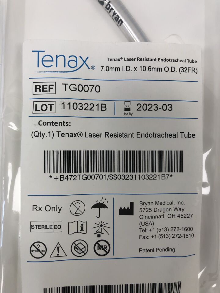 TG0070 - TENAX - Laser Resistant Endotracheal Tube, 7.0mm ID x 10.6OD (32FR), (EA) - ( Expiry Date: 2023-03-20 )