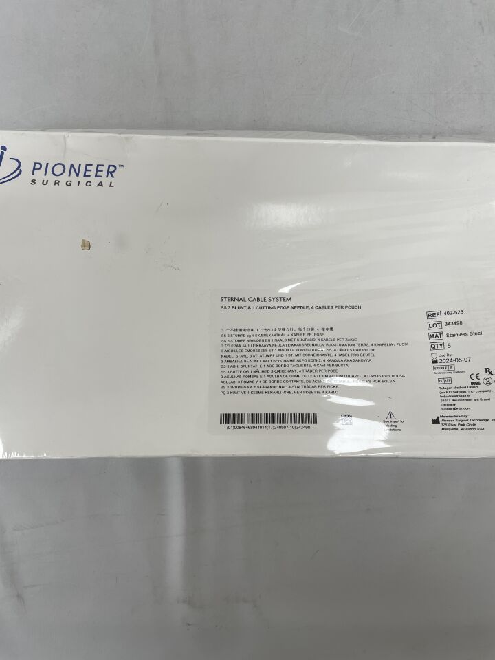 402-523 - ZIMMER BIOMET - Pioneer Surgical Sternal Cable System SS 3 Blunt 1 Cutting Edge Needle, 4 Cables per Pouch, (BX/5) - ( Expiry Date: 2024-05-07 )