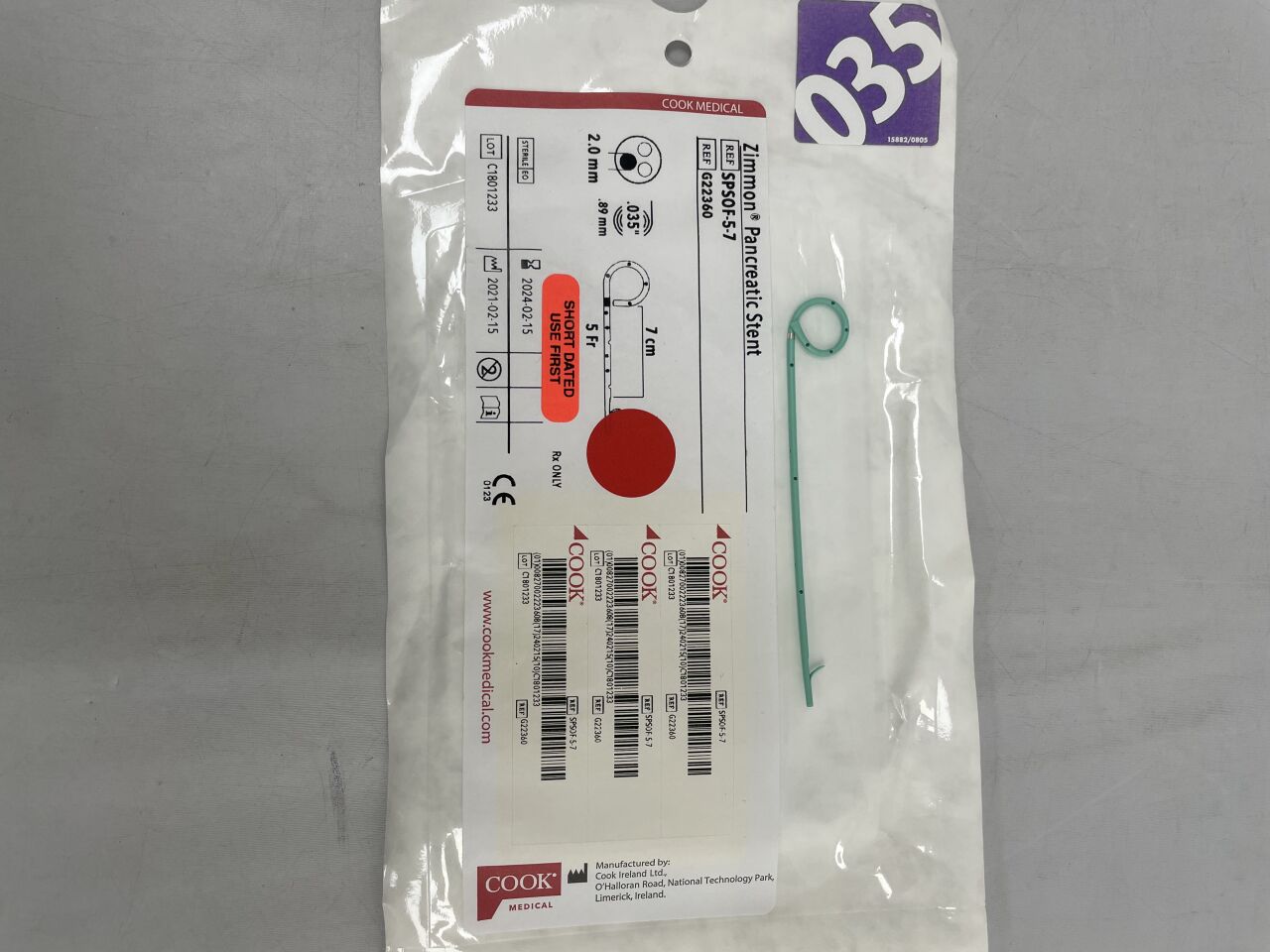 G22360 - COOK - Zimmon Pancreatic Stent 5F X 7CM, () - ( Expiry Date: 45407 )