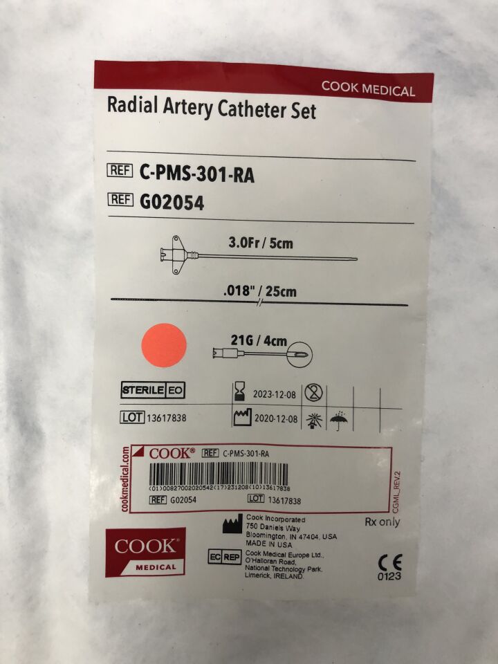 G02054 - COOK - Radial Artery Catheter Set, 3Fr/15cm, (EA) - ( Expiry Date: 2023-12-08 )
