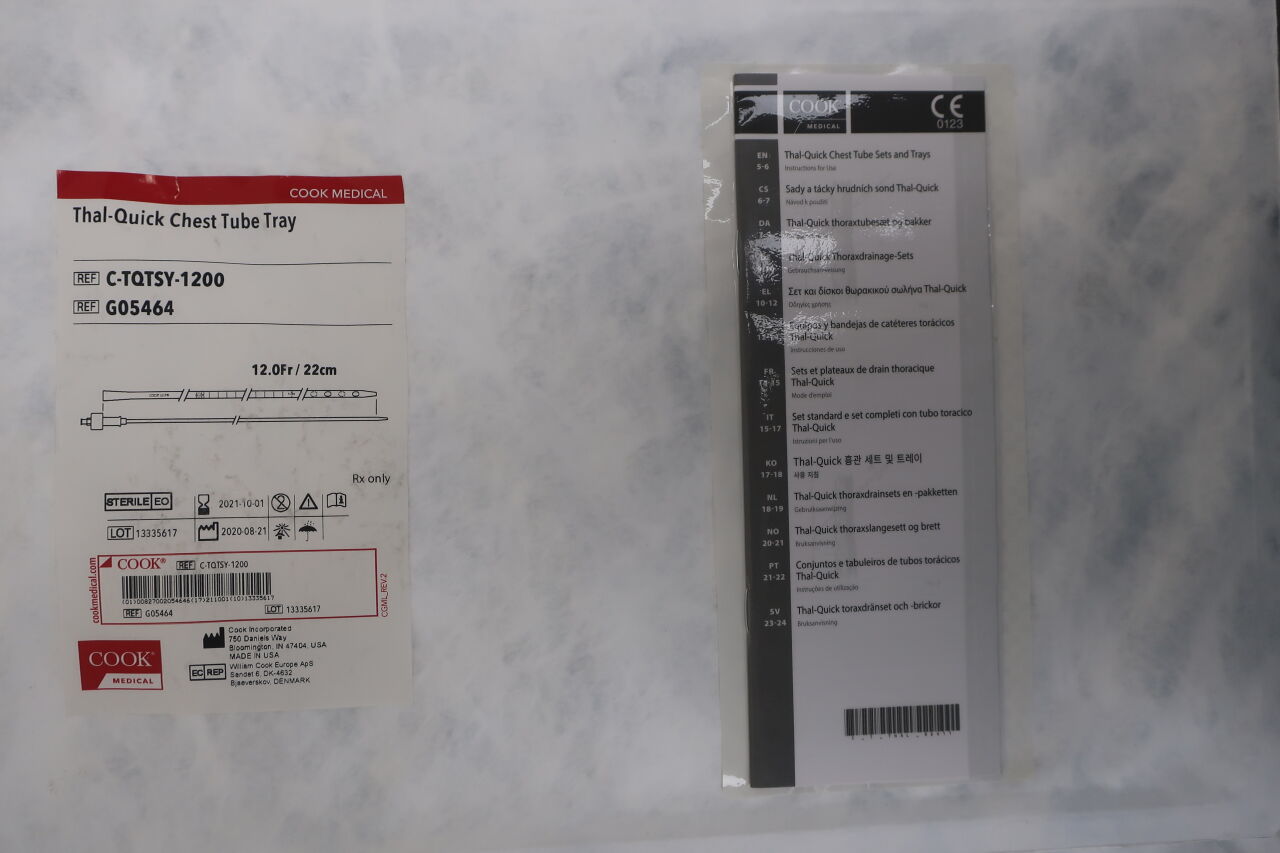 G05464 - COOK - Thal-Quick Chest Tube Tray, 12Fr x 22cm, () - ( Expiry Date: 2021-10-01 )