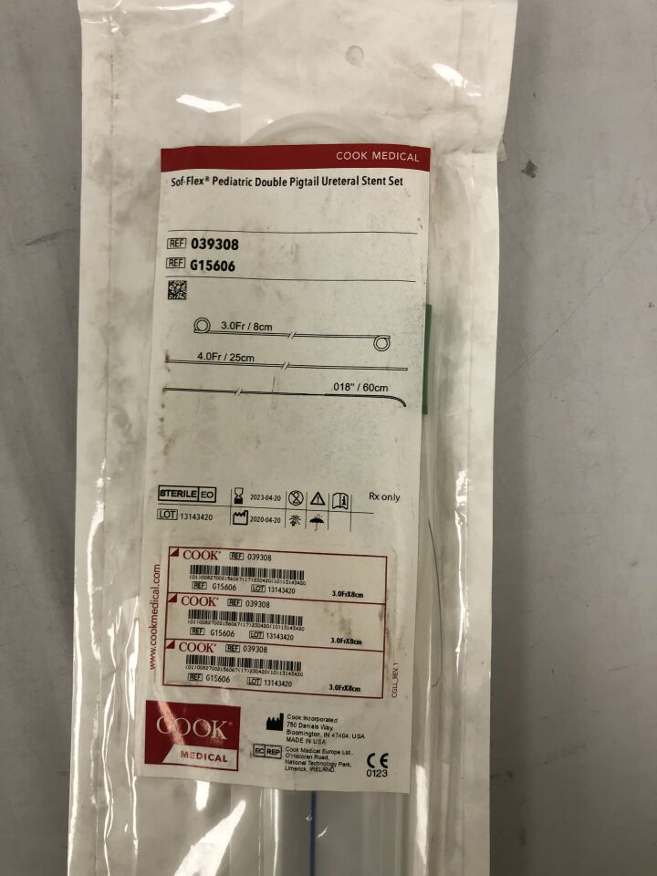 G15606 - COOK - Sof-Flex Double Pigtail Ureteral Stent Set, 3.0Fr x 8cm, (EA) - ( Expiry Date: 2023-04-20 )