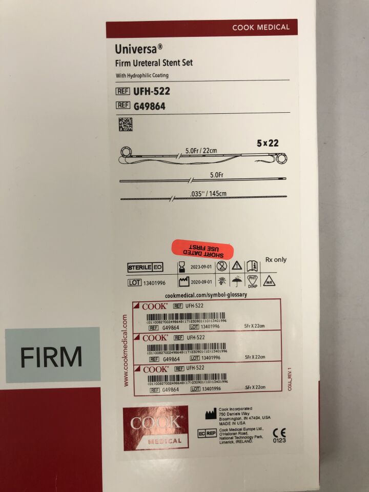 G49864 - COOK - Universa Firm Ureteral Stent Set With Hydrophilic Coating, 5Fr/22cm , (BX/1) - ( Expiry Date: 2023-09-01 )