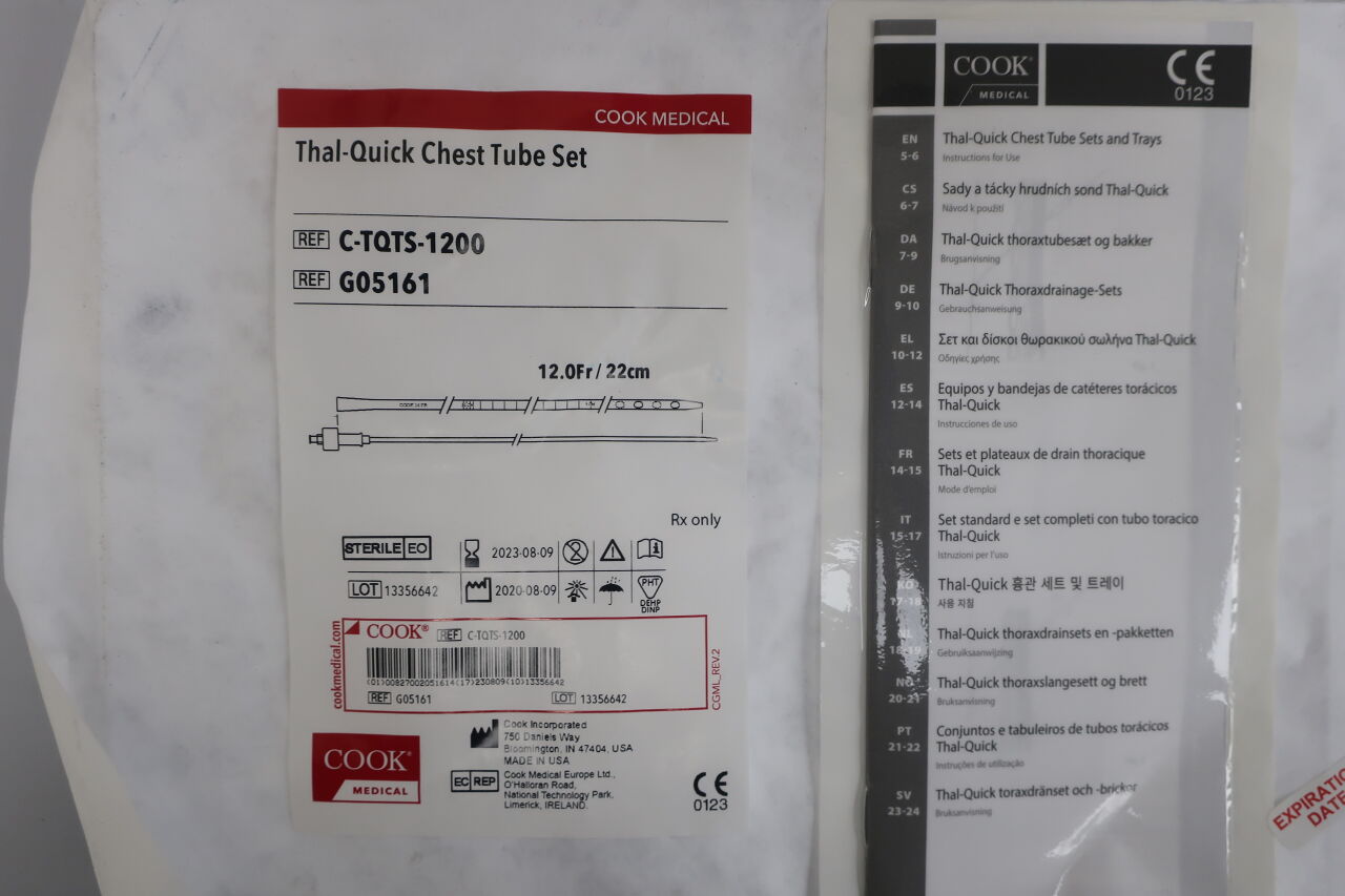 G05161 - COOK - Thal-Quick Chest Tube Set, 22 cm Length, (EA) - ( Expiry Date: 2023-11-30 )