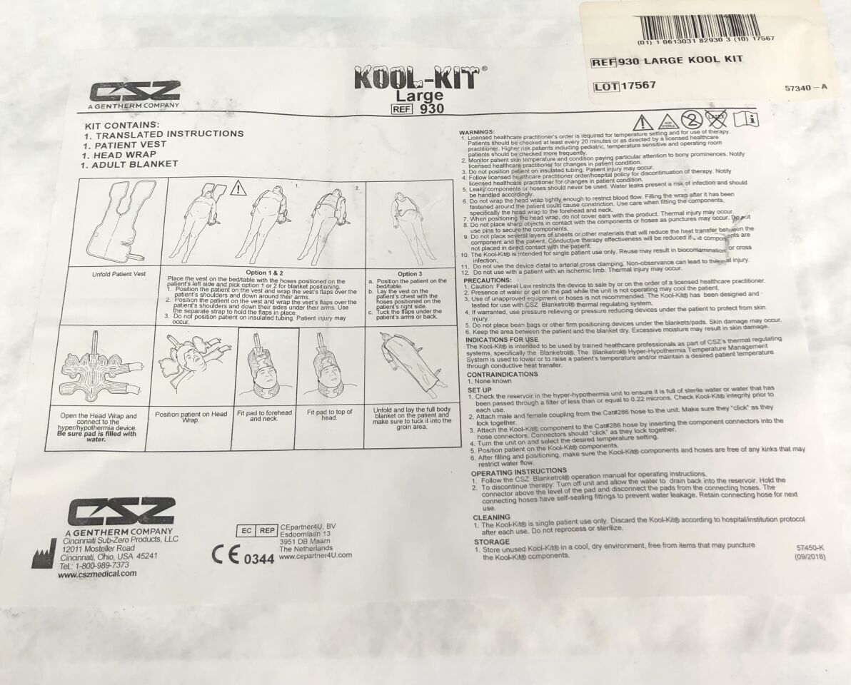 930 - GENTHERM - Kool-Kit Patient Vest, Head Wrap, and Blanket, Large, (EA) - ( Expiry Date: 2099-01-01 )