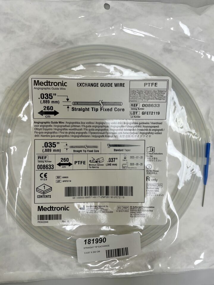 8633  -  MEDTRONIC  -  angiographic ptfe guide wire, 0.035" x 260cm, straight tip fixed core , ( EA )  -  ( Expiry Date : 2025-07-28 )