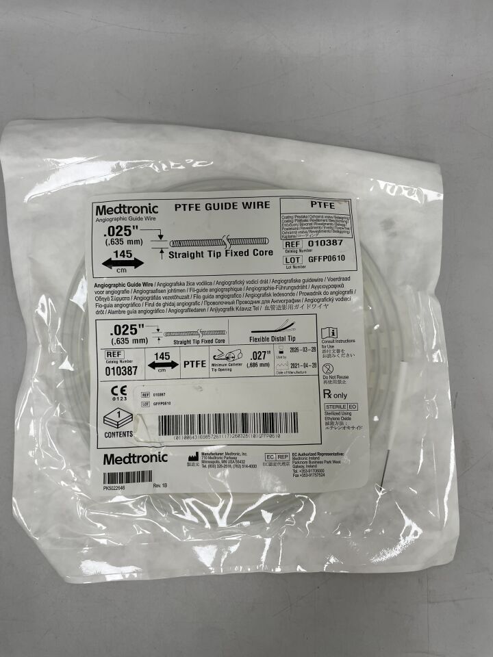 10387  -  MEDTRONIC  -  Medtronic Angiographic PTFE Guide Wire, Fixed Core 0.025" x 145cm, Straight , ( EA )  -  ( Expiry Date : 2026-03-28 )