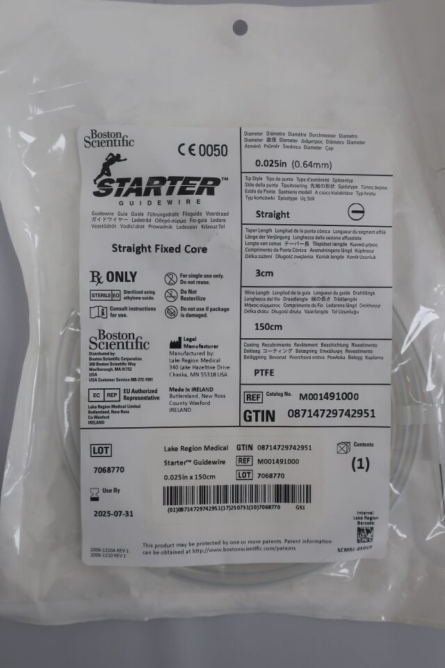 49100 - BOSTON SCIENTIFIC - Guía de inicio - Núcleo fijo recto - 0,025" x 150 cm (unidad) - (Fecha de caducidad: 31/07/2025)