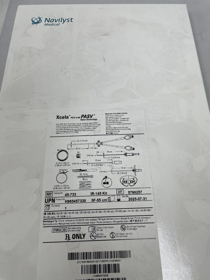 45-733 - NAVILYST - Xcela PICC 導管，帶 PASV 閥技術，5F-55cm，（BX/1）-（有效期至：2025-07-31）