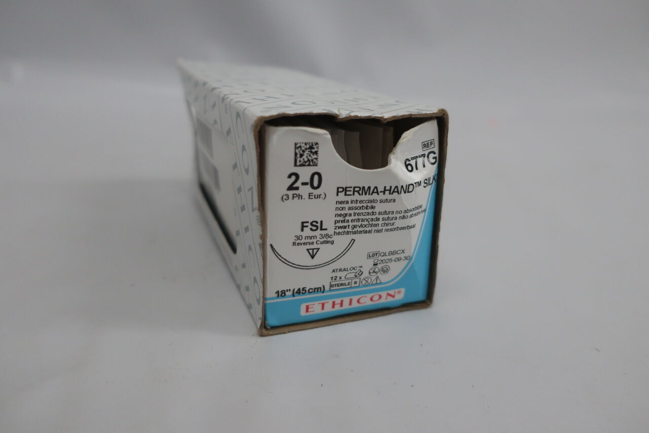 677G - ETHICON - Perma-Hand 不可吸收編織絲線，2-0號，18吋長，FSL針，（盒/12）-（有效期至：2025年9月30日）