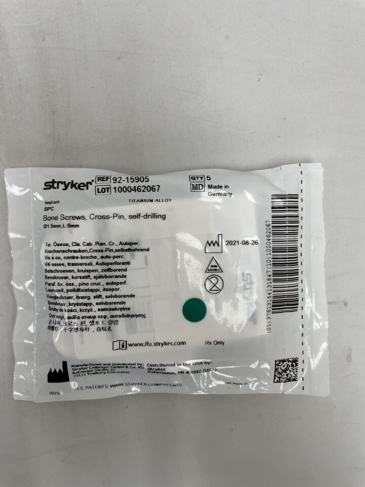 92-15905  -  STRYKER  -  bone screws, cross-pin, self-drilling (nonsterile) , ( EA )  -  ( Expiry Date : 2099-12-31 )