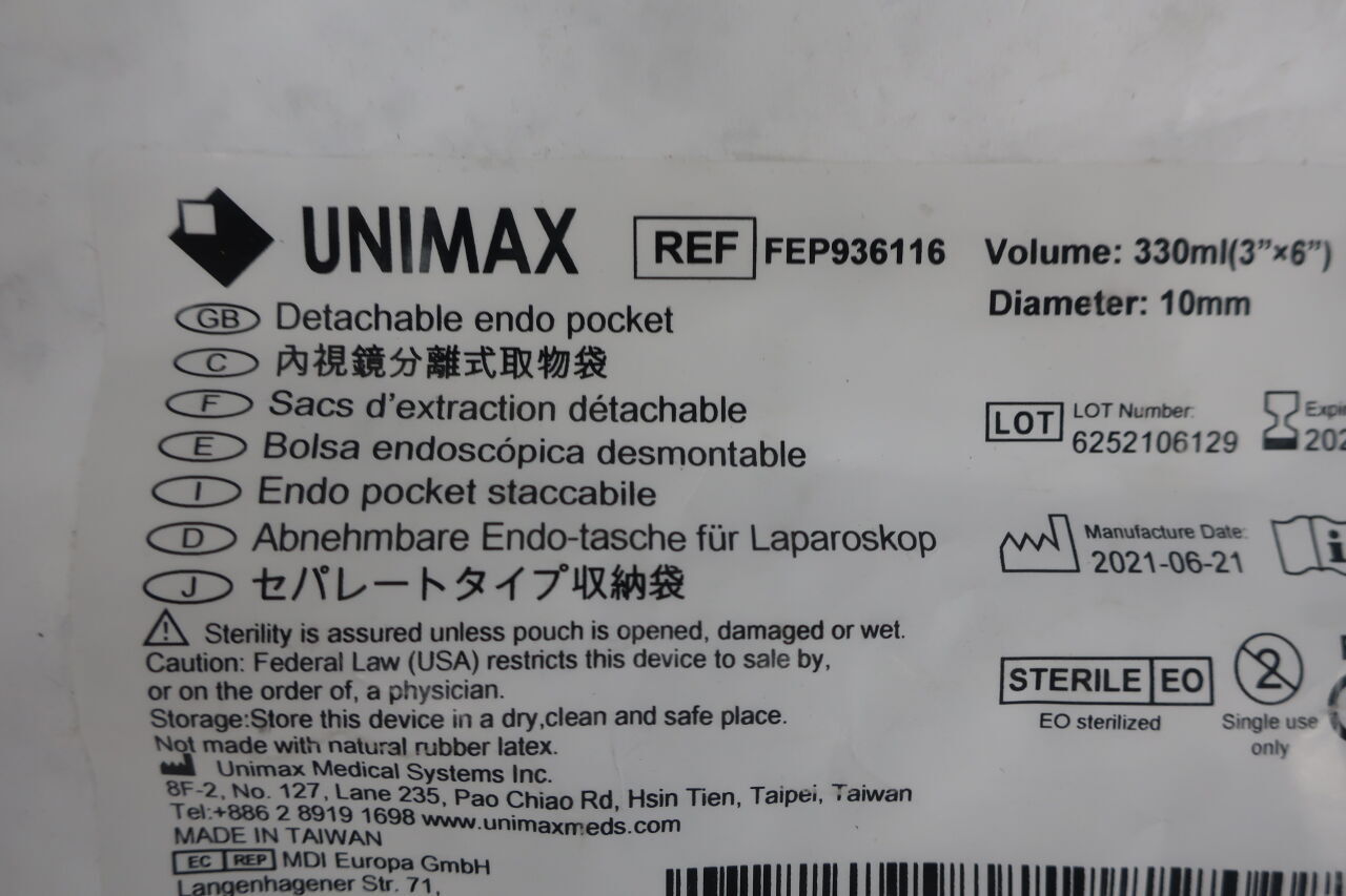 FEP936116 - UNIMAX - 可拆卸內袋，容量 330ml，直徑 10mm，（EA）-（有效期至：2026-06-20）