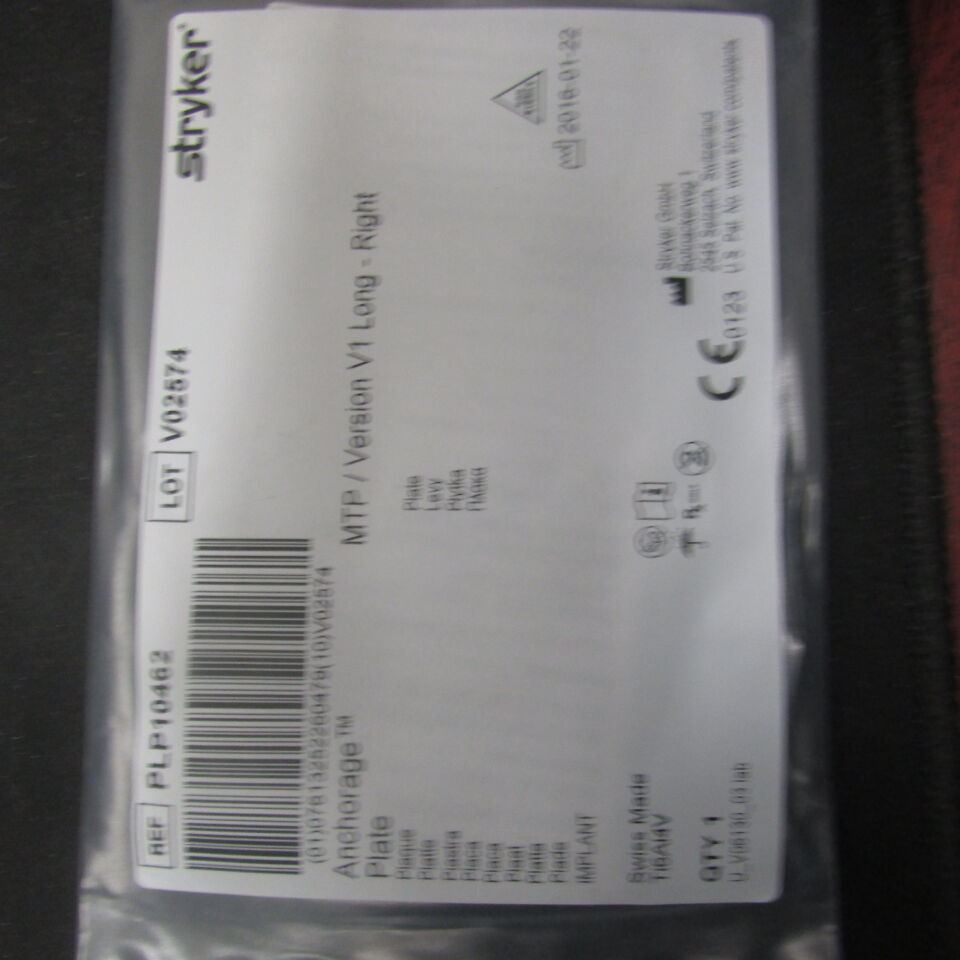 PLP10462  -  STRYKER  -  ANCHORAGE Plate MTP/Version V1 Long, right , ( EA )  -  ( Expiry Date : 2030-01-03 )
