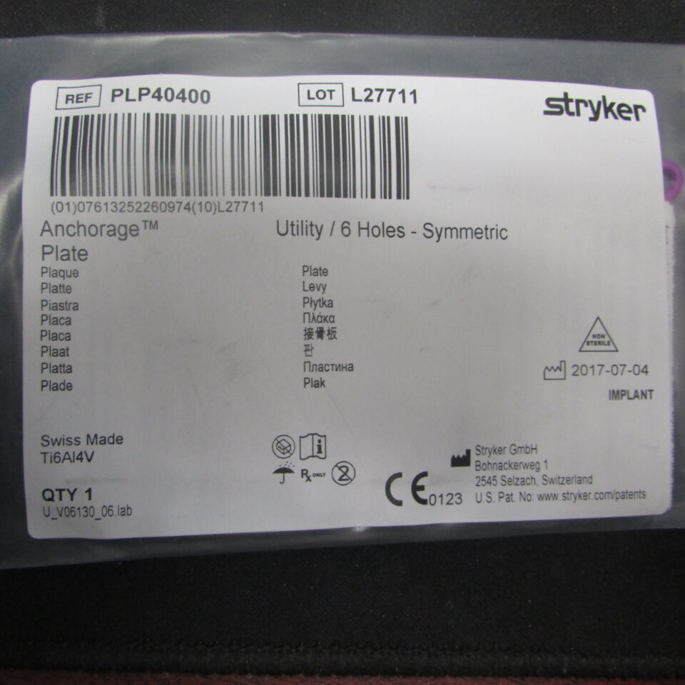 PLP40400  -  STRYKER  -  ANCHORAGE Plate, Utility/6 holes, symmetric , ( EA )  -  ( Expiry Date : 2030-01-11 )