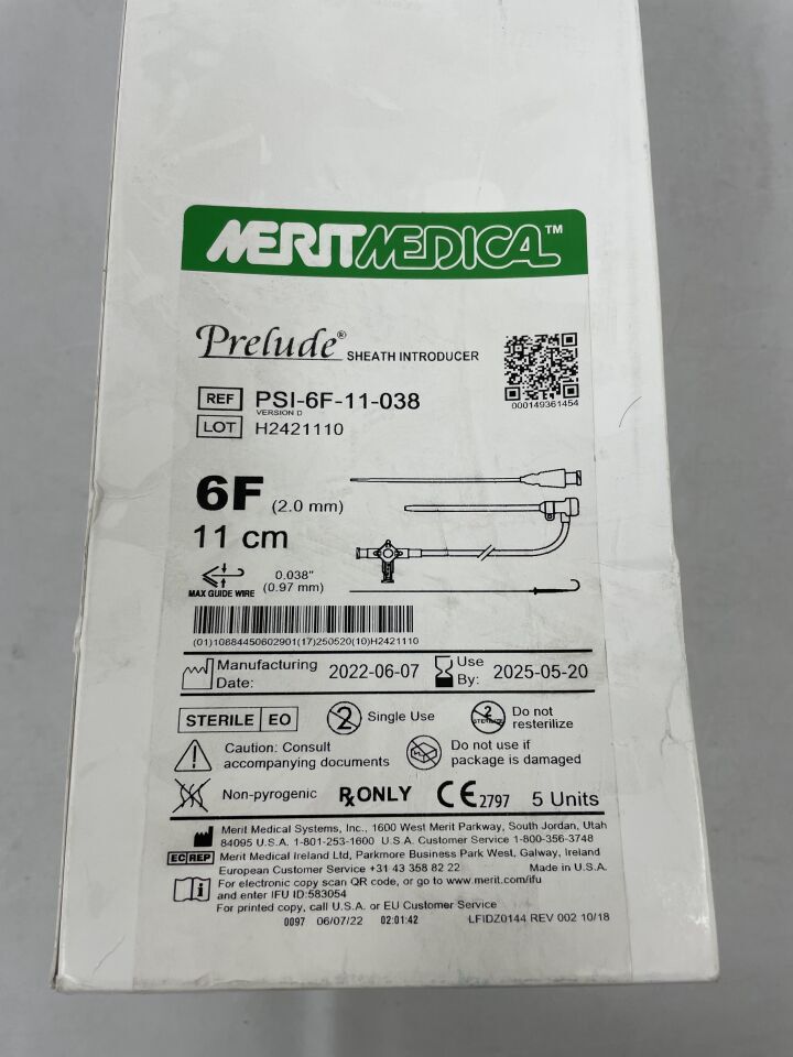 PSI-6F-11-038/D - MERIT MEDICAL - prelude act 鞘管 6f x 11cm，帶 0.038" x 50cm 導絲，綠色，（BX/5）-（有效期：2025-05-20）