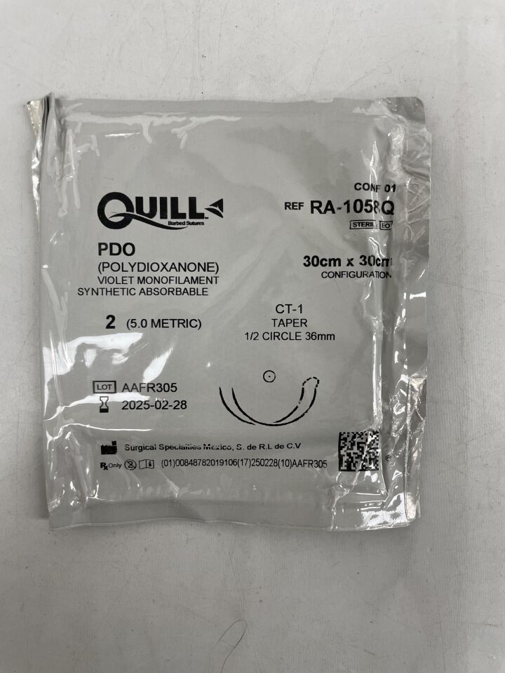 RA-1058Q  -  SURGICAL SPECIALTIES  -  Quill Absorbable Monofilament Barbed Suture, Size 2, 30 x 30 cm Length, CT-1 Needle Type , ( EA )  -  ( Expiry Date : 2025-02-28 )