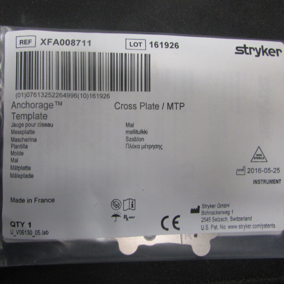 XFA008711  -  STRYKER  -  ANCHORAGE Template, cross plate/MTP , ( EA )  -  ( Expiry Date : 2030-01-14 )