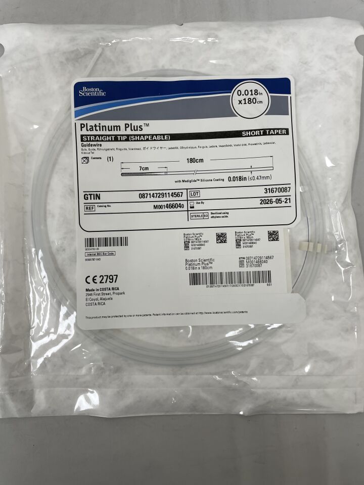 46604 - BOSTON SCIENTIFIC - Guía Platinum Plus - Punta recta (moldeable), cono corto - 0,018" x 180 cm, (unidad) - (Fecha de caducidad: 21/05/2026)
