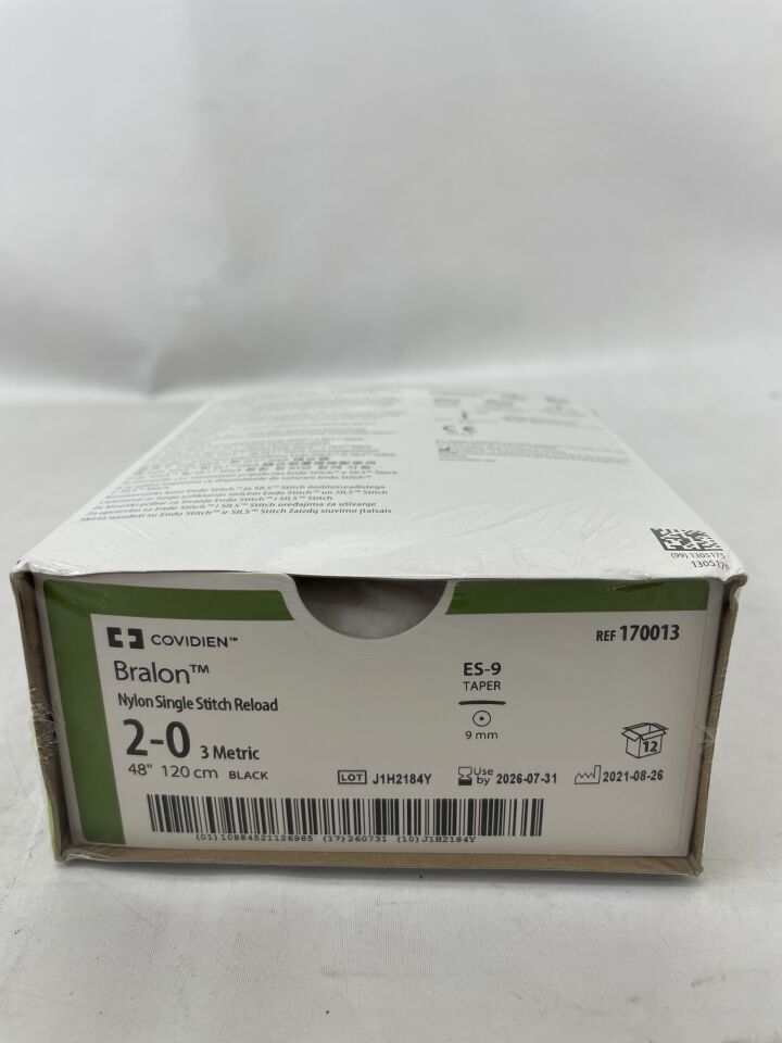 170013 - COVIDIEN - Sutura Bralon Endo Stitch, negra, tamaño 2/0, 48", (caja de 12) - (Fecha de caducidad: 31/07/2026)