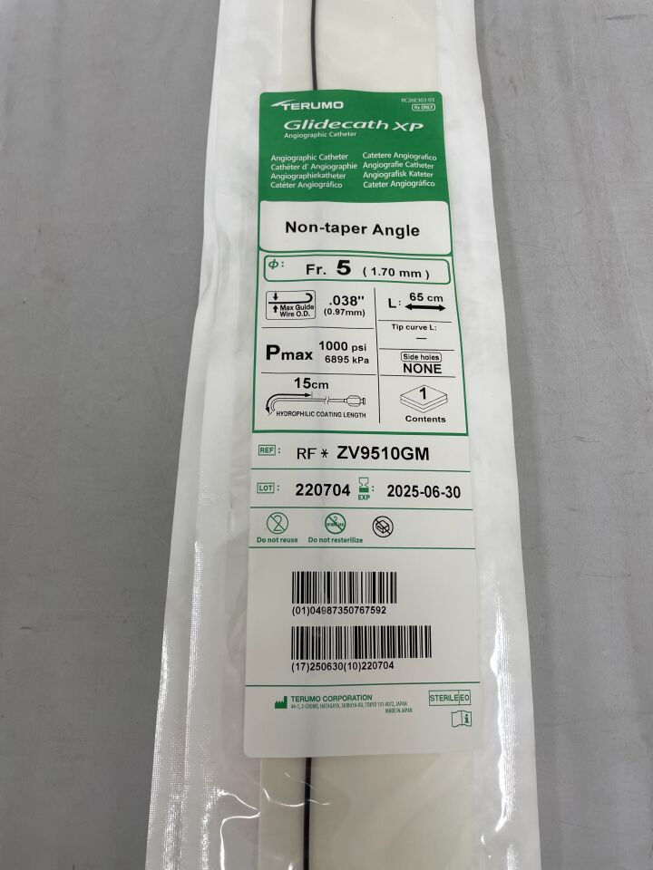 RF*ZV9510GM - TERUMO - Catéter angiográfico Glidecath XP - Ángulo no cónico - 5 Fr x 0,038" x 100 cm (unidad) - (Fecha de caducidad: 30/06/2025)