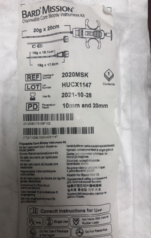 2020MSK - BARD - Mission Core Biopsy Instrument Kit, 20G x 20cm, (EA) - ( Expiry Date: 2023-07-28 )