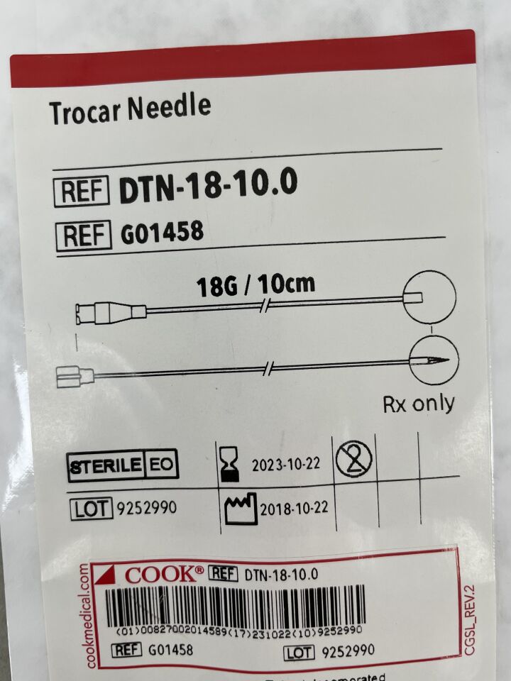 G01458 - COOK - Trocar Needle, 18G x 10cm, (EA) - ( Expiry Date: 2023-10-22 )